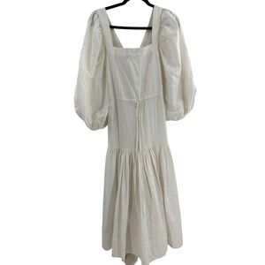 SHONA JOY White Cotton Puff Sleeve Square Neck Tiered Midi Dress Size 8